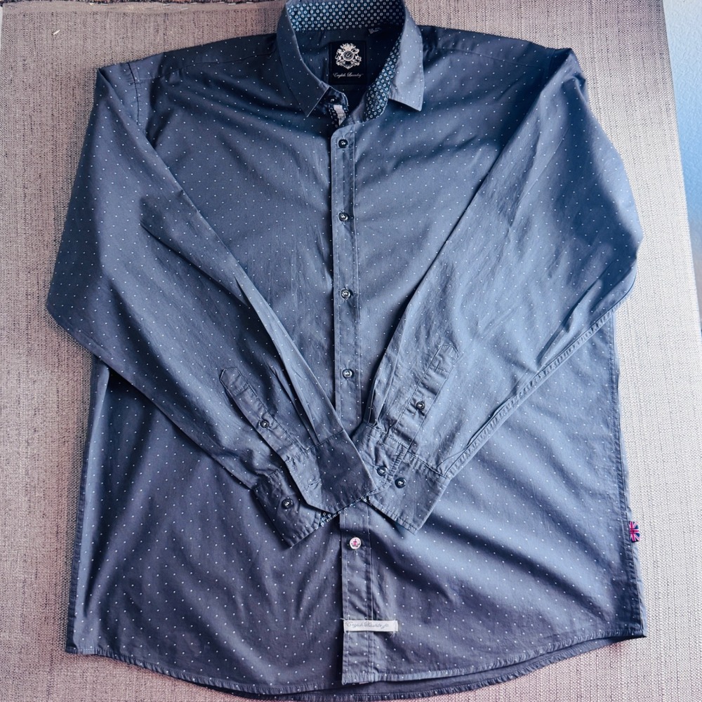 English Laundry Mens XXL Navy Micro Diamond Print Cotton Button Down Shirt